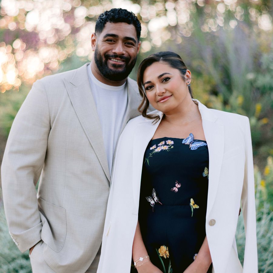 eagles football player jordan mailata and wife at rehearsal dinner