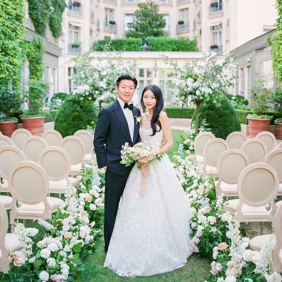 Bride and Groom Portrait at Ritz Paris Garden Wedding Ceremony