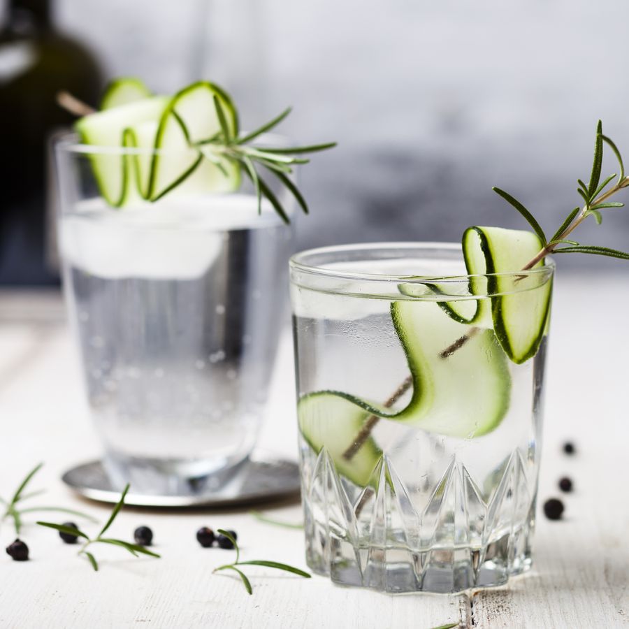 A classic gin cocktail with cucumber and rosemary.