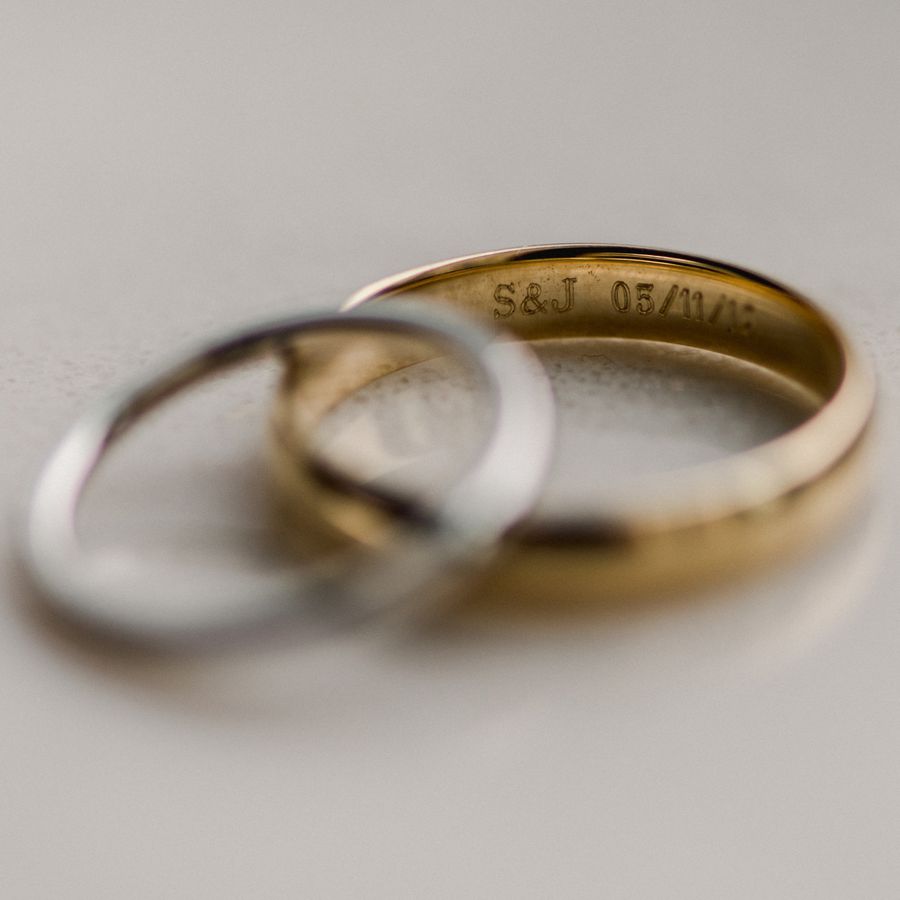 silver and gold wedding bands with custom engraving 